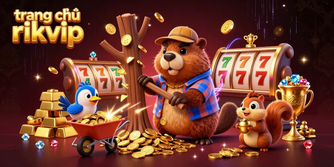 Engage with the vibrant world of trang chủ rikvip, featuring a playful beaver and dazzling casino elements.