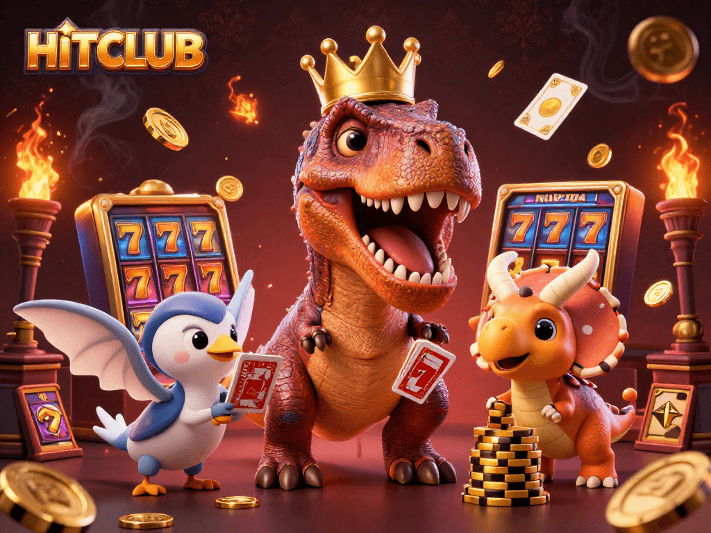 Experience thrilling gameplay at HITCLUB featuring cartoon characters playing slots with dynamic elements