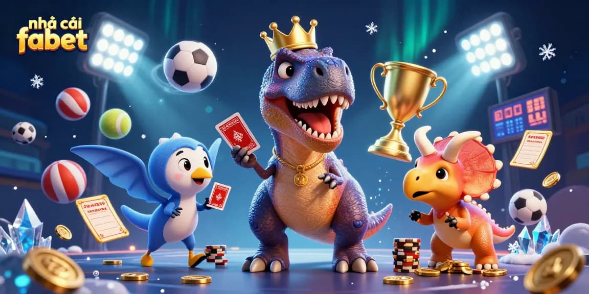 Join the excitement with nhà cái fabet in this lively scene showcasing fun characters in a vibrant casino atmosphere.