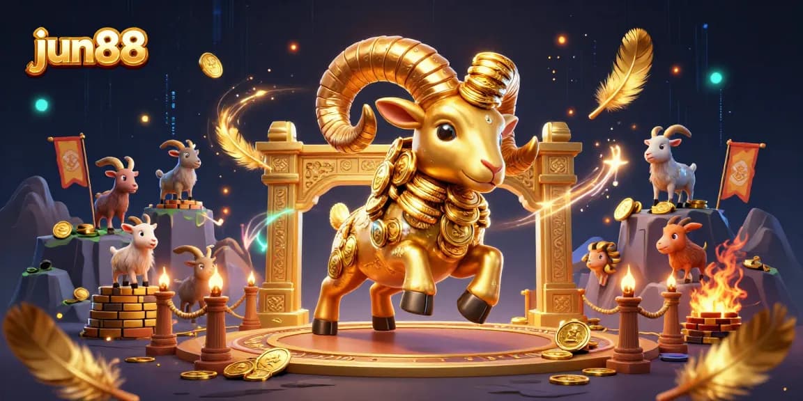 Experience thrilling action at jun88 with a charging golden ram in a vibrant casino scene.