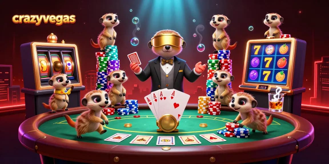 Win big with crazyvegas in this vibrant meerkat casino scene showcasing thrilling slots action.