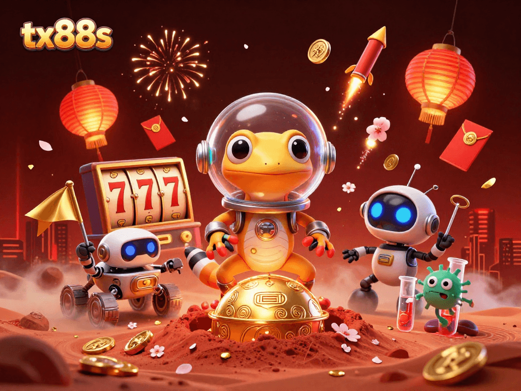 Explore tx88s luck with a Martian gecko uncovering a vibrant casino adventure