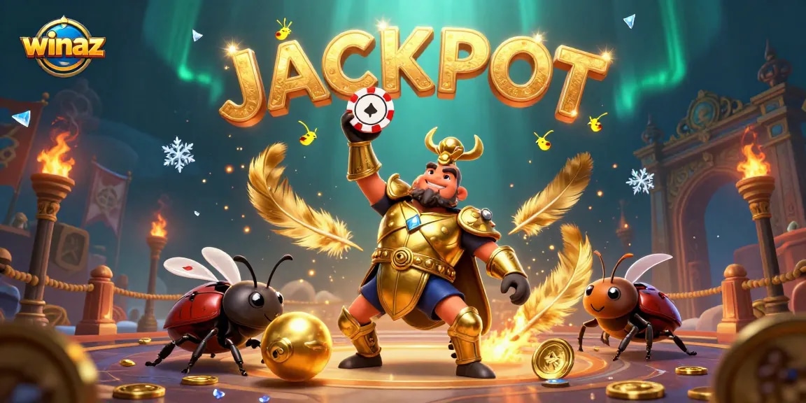 winaz showcases a vibrant 3D scene with beetles celebrating a jackpot in a spectacular casino setting