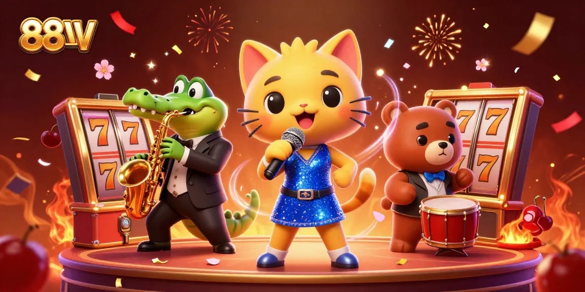 Experience the excitement of 88VV casino with a lively musical scene featuring unique animal performers.