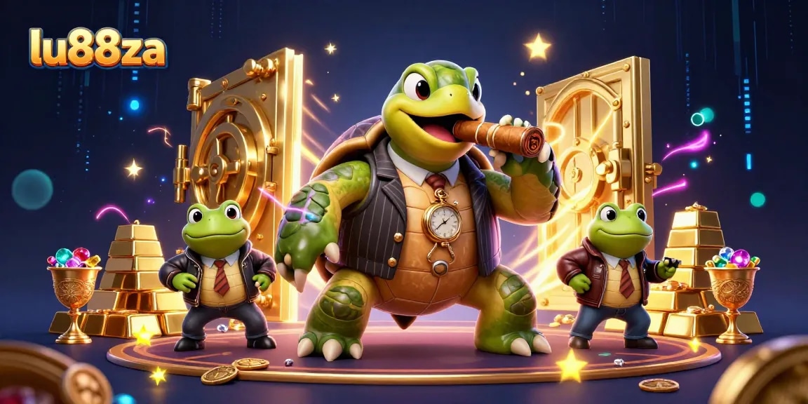 Experience gaming excitement with lu88za featuring a turtle mobster surrounded by dynamic casino elements.