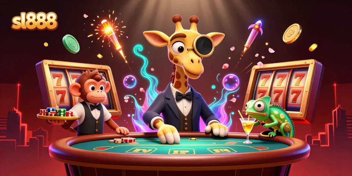 Engage with sl888 through high-stakes gameplay alongside a vibrant casino atmosphere in this dynamic scene.