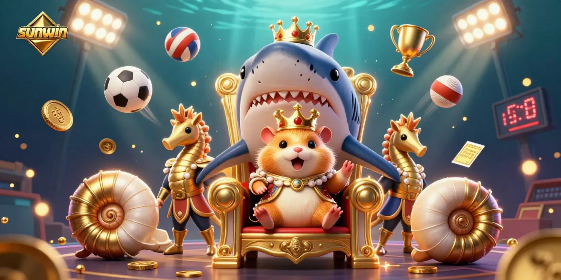 Experience sunwin's thrills with a fierce hamster king ruling a vibrant sports arena scene.