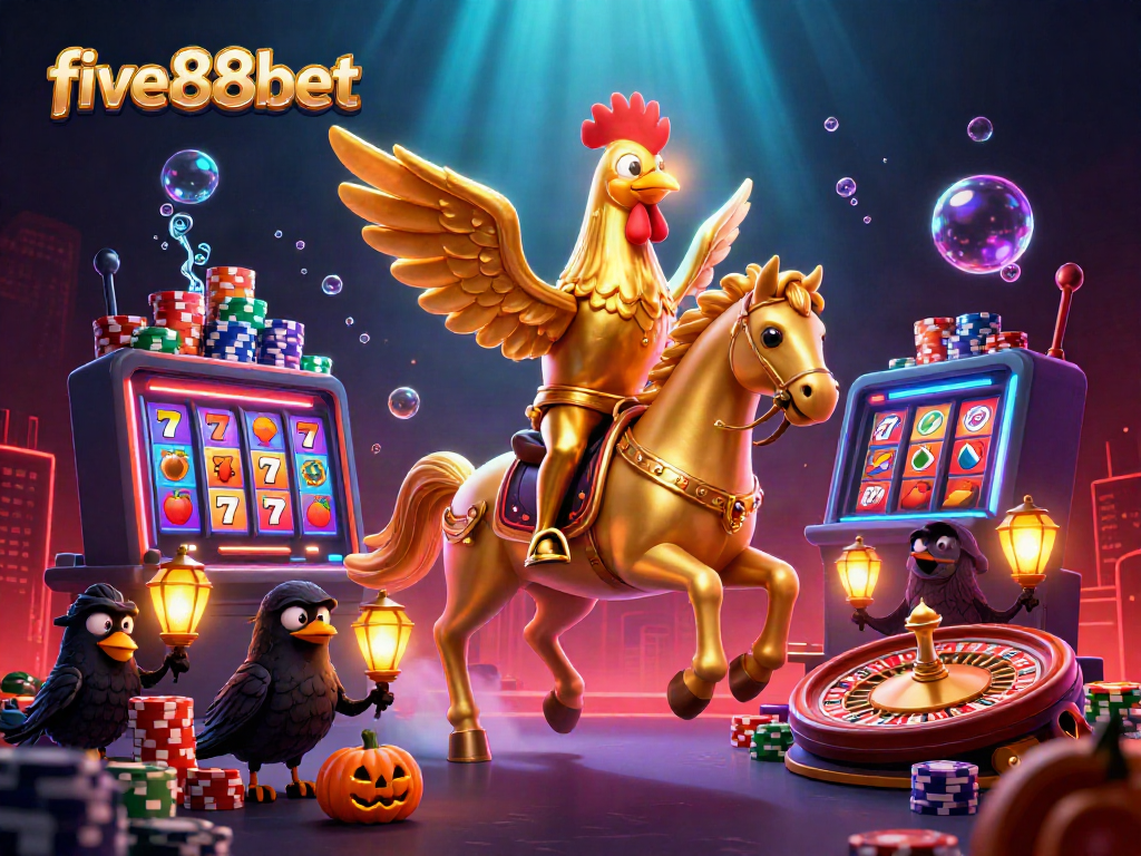Experience thrilling gameplay at five88bet with a vibrant casino scene featuring unique characters.