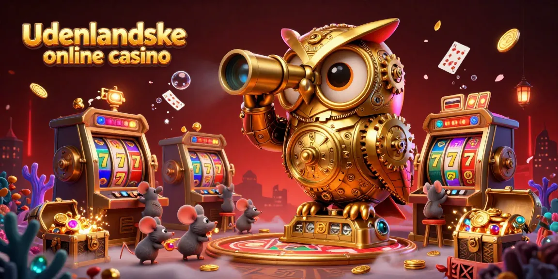 Engage with the unique udenlandske online casino experience through an interactive and colorful illustration featuring an owl and vibrant gaming elements.
