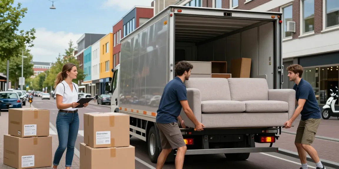 Efficient verhuisbedrijf den haag team packing furniture in urban Den Haag.