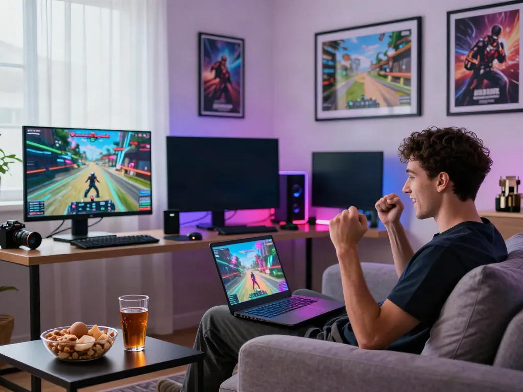 Engaging gaming experience at home with a laptop from https://red88.limited/ showcasing exciting visuals and a vibrant atmosphere.