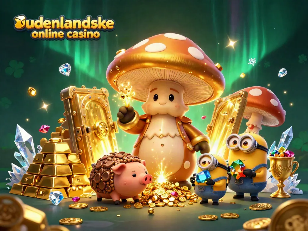 Experience the magic of udenlandske online casino with golden treasures in this vibrant illustration.