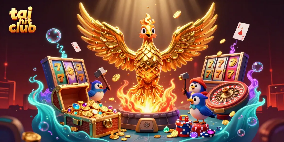 Experience the allure of gambling with the tai hit club phoenix rising from gold, surrounded by casino treasures.