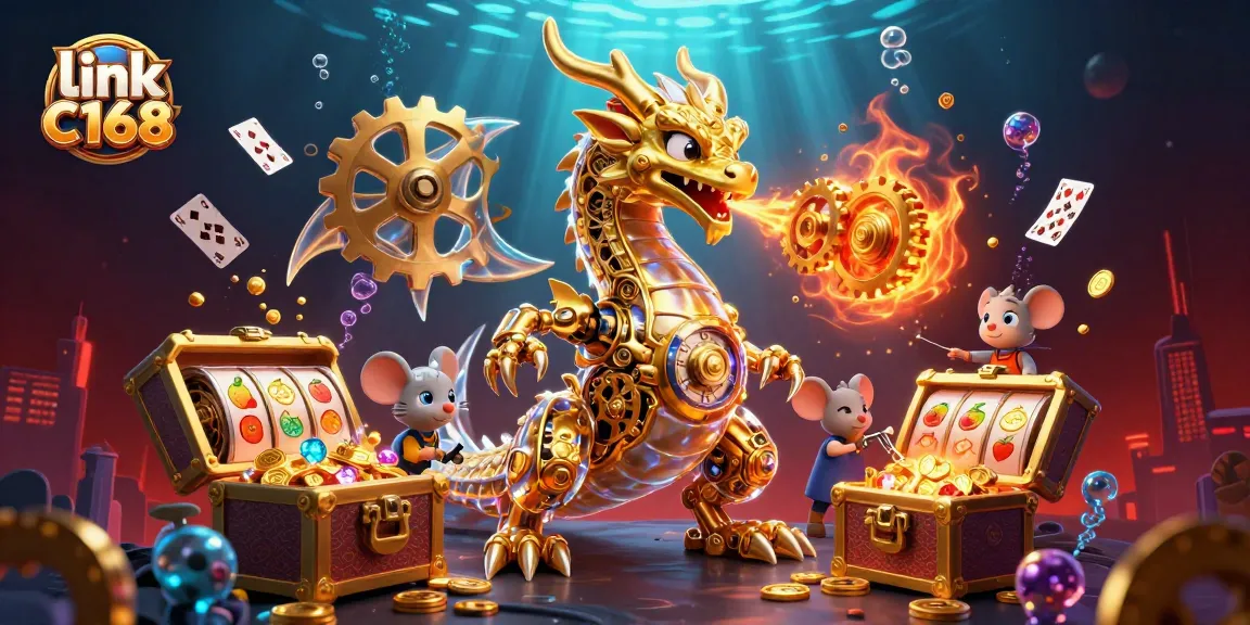 Engage in thrilling gameplay with a vibrant scene of link C168 featuring a golden dragon and winning slot symbols.