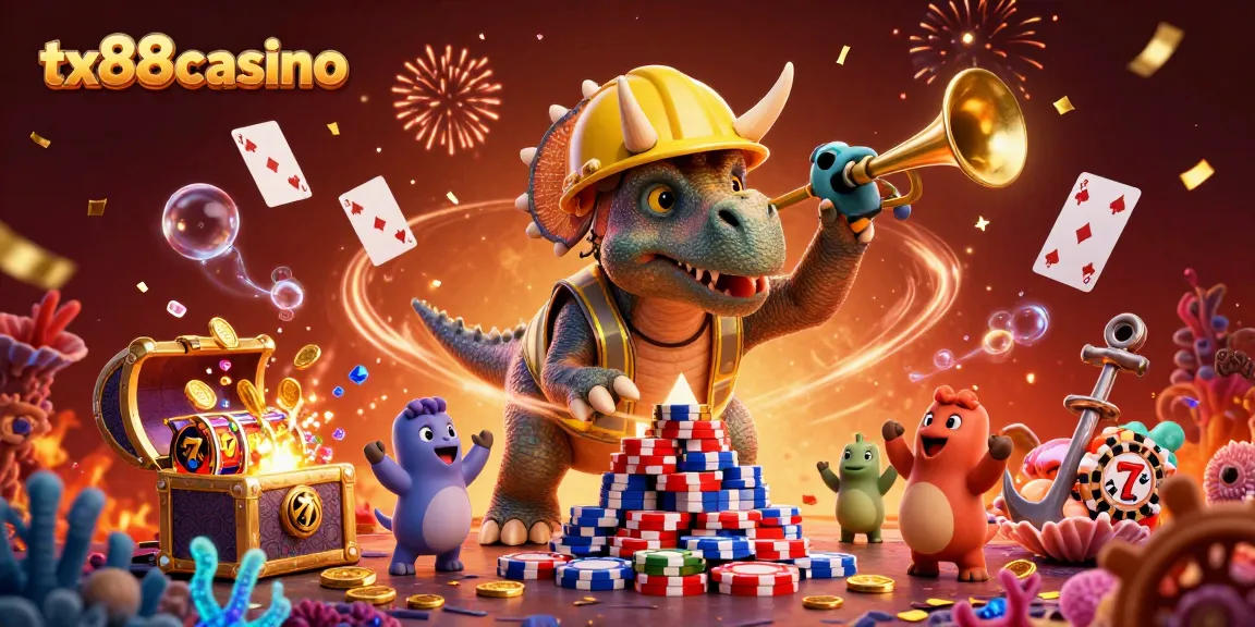 Experience the excitement of tx88casino with lively characters building poker chip pyramids.