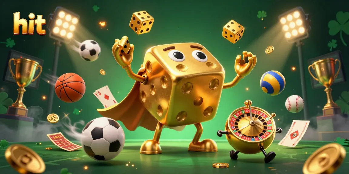 Hit golden dice in a lively casino illustration, surrounded by dynamic sports elements.