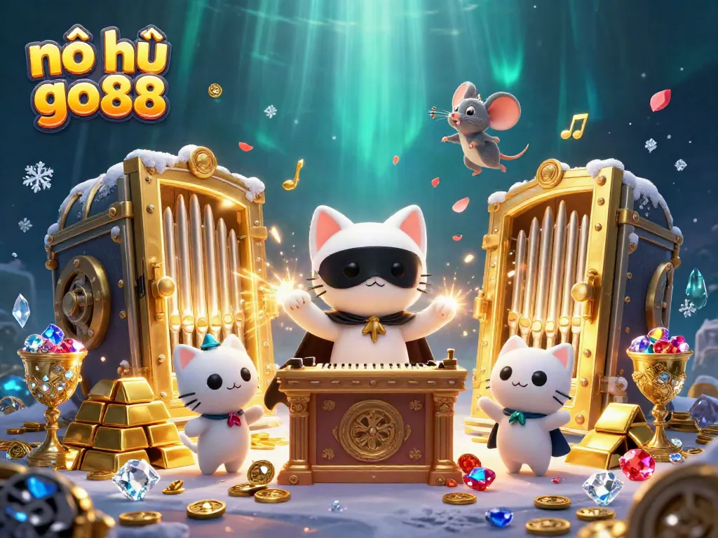 Experience thrilling nổ hũ go88 action with vibrant characters and dazzling treasures in this captivating illustration.