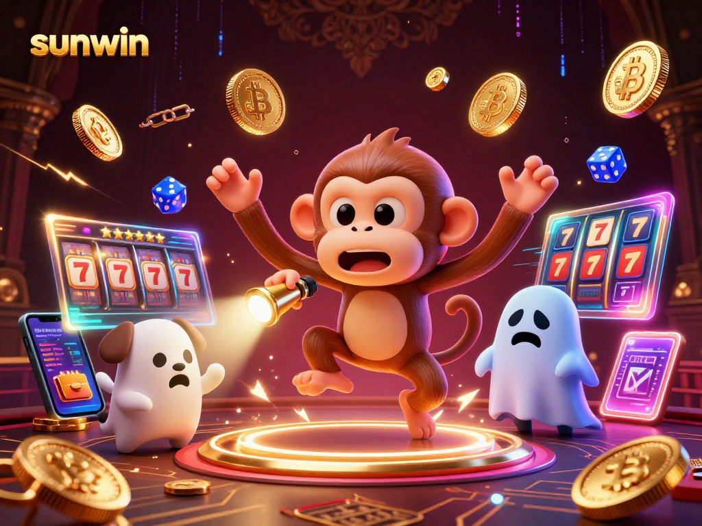 Engage with sunwin's virtual haunted casino adventure featuring a playful ghost and crypto elements.