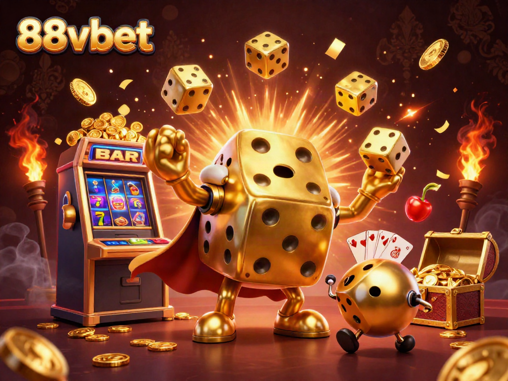 Experience the thrill of 88vbet with the golden dice golem and explosive casino elements.