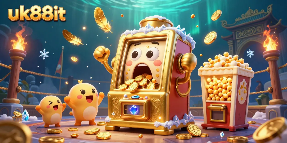 Engage with slots at uk88it as golden slot machines celebrate jackpots in a vibrant casino illustration.