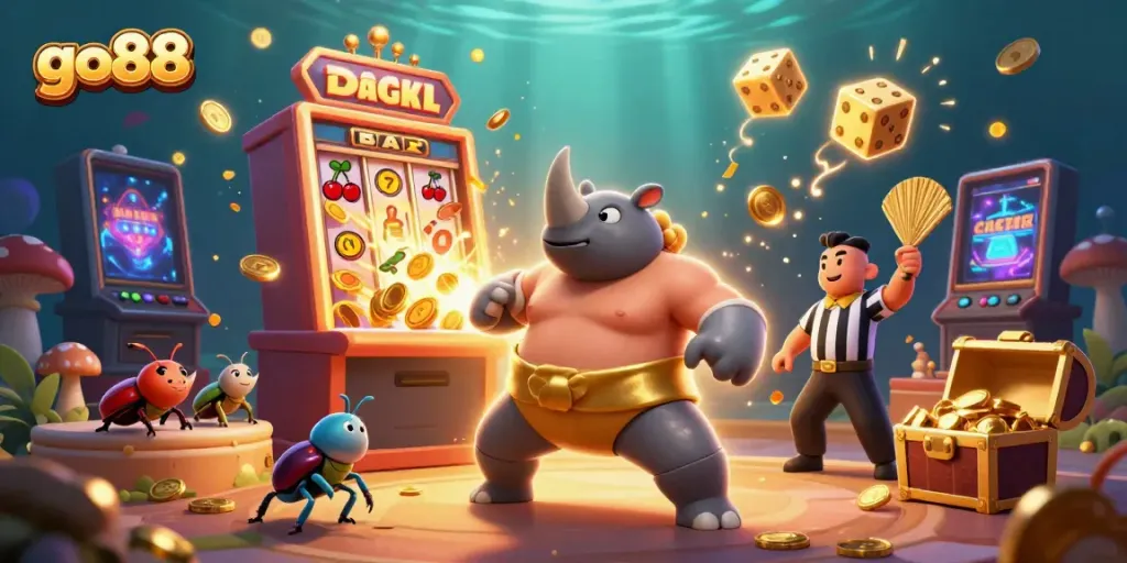 Experience thrilling wins with go88 in this lively 3D casino showdown featuring vibrant game elements.