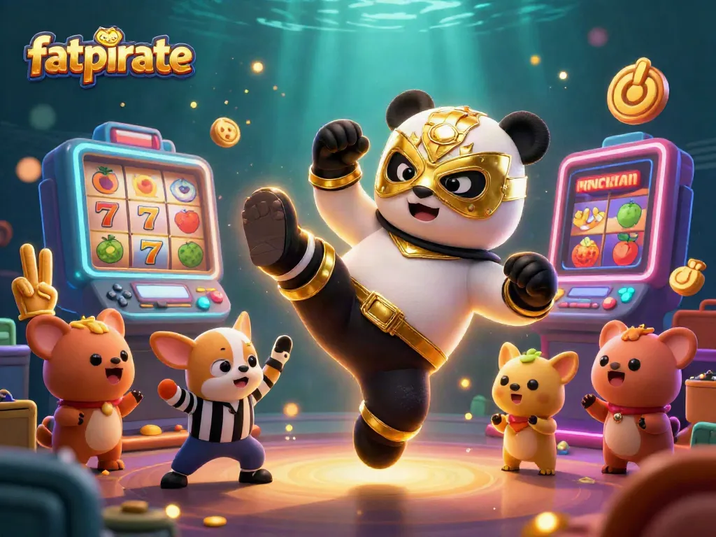 Experience the excitement of fatpirate casino with a playful scene of colorful slots and animated characters.