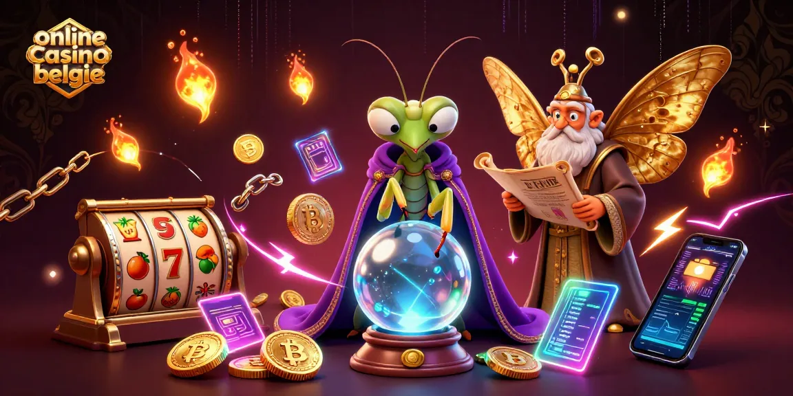 Experience online casino belgie with vibrant 3D characters and casino elements in a mystical scene.