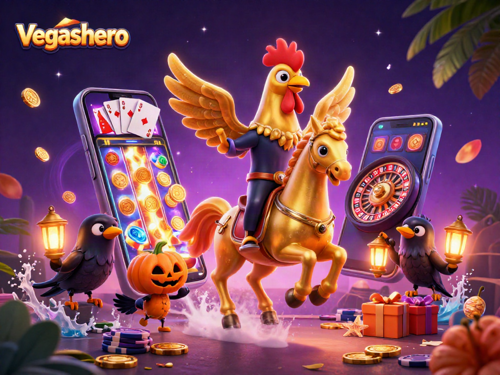 Engage with vegashero in a vibrant casino scene filled with dynamic gaming elements and rich visual detail.