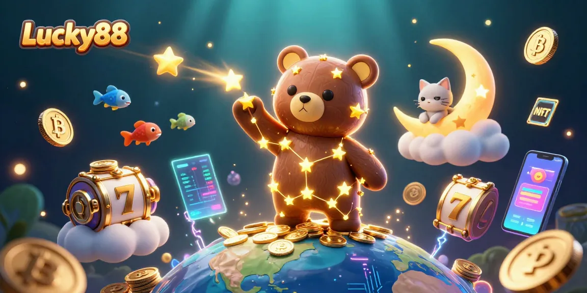 Engage with Lucky88, where a constellation bear and slots create a vibrant online casino adventure.