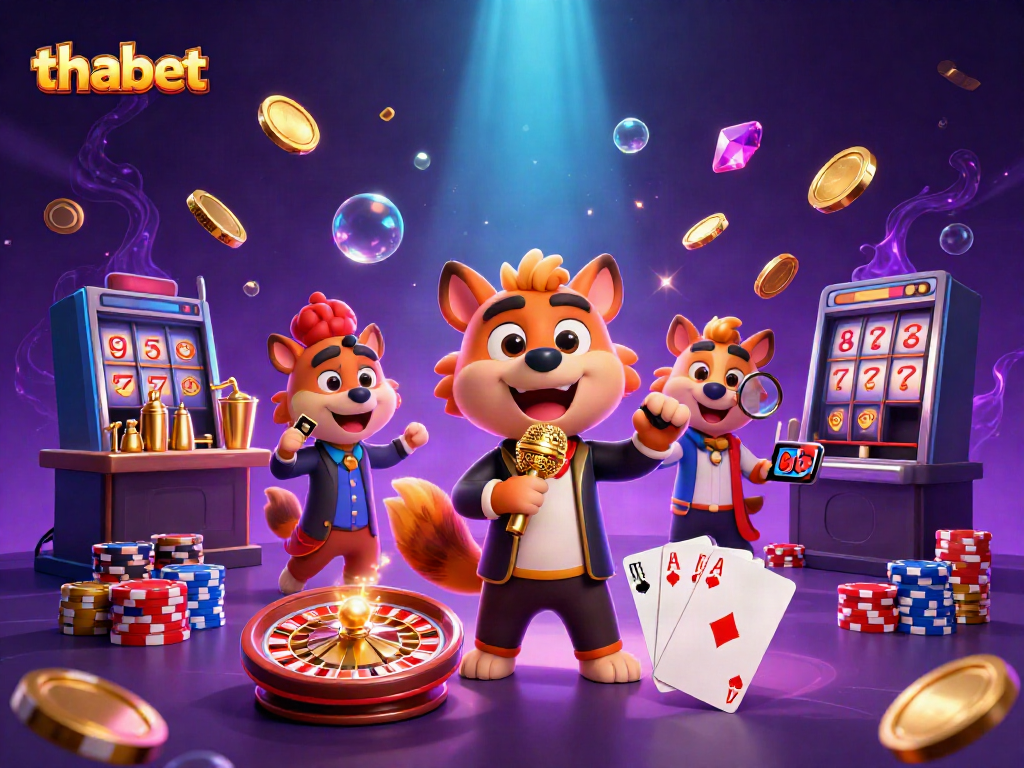 Experience laughter at thabet's casino with animated hyenas delighting players in a vibrant atmosphere.
