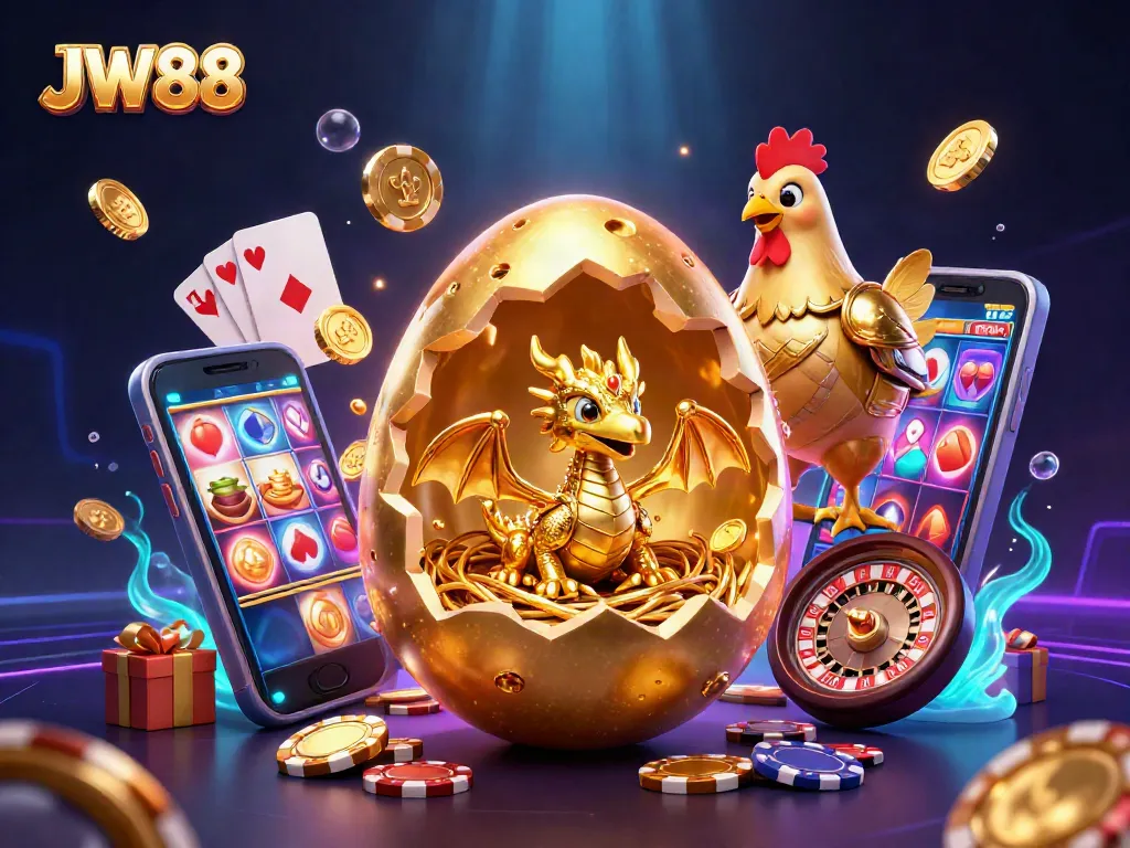 Experience JW88 with an engaging 3D casino illustration showcasing a golden dragon and vibrant gaming elements.