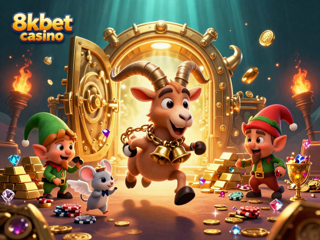 Experience thrilling action at 8kbet casino with cartoon characters generating excitement in a vibrant setting.