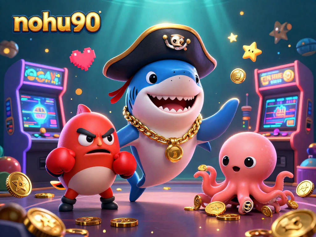 Navigate games with nohu90 featuring playful characters amidst a rich casino scene.