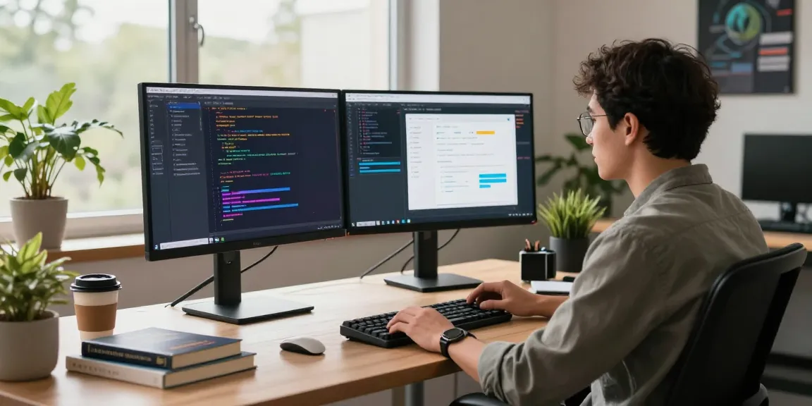 Build internal tools with AI in a vibrant modern workspace, showcasing coding and collaboration.