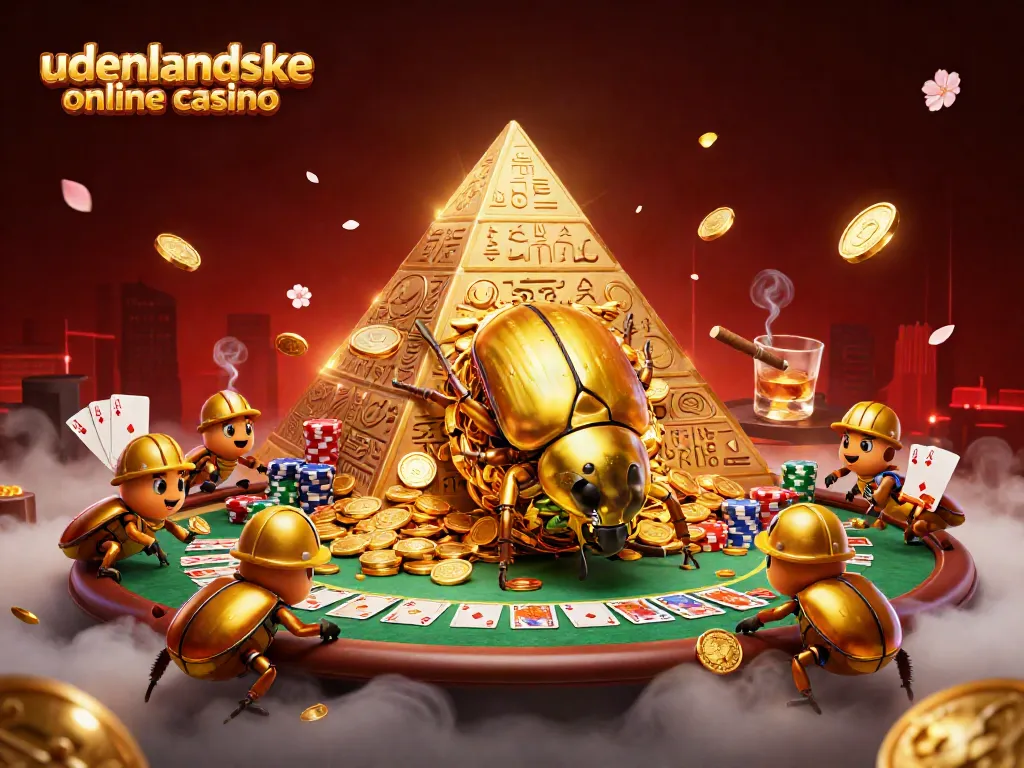 Engage with udenlandske online casino through a vibrant 3D scene of beetles and casino elements.