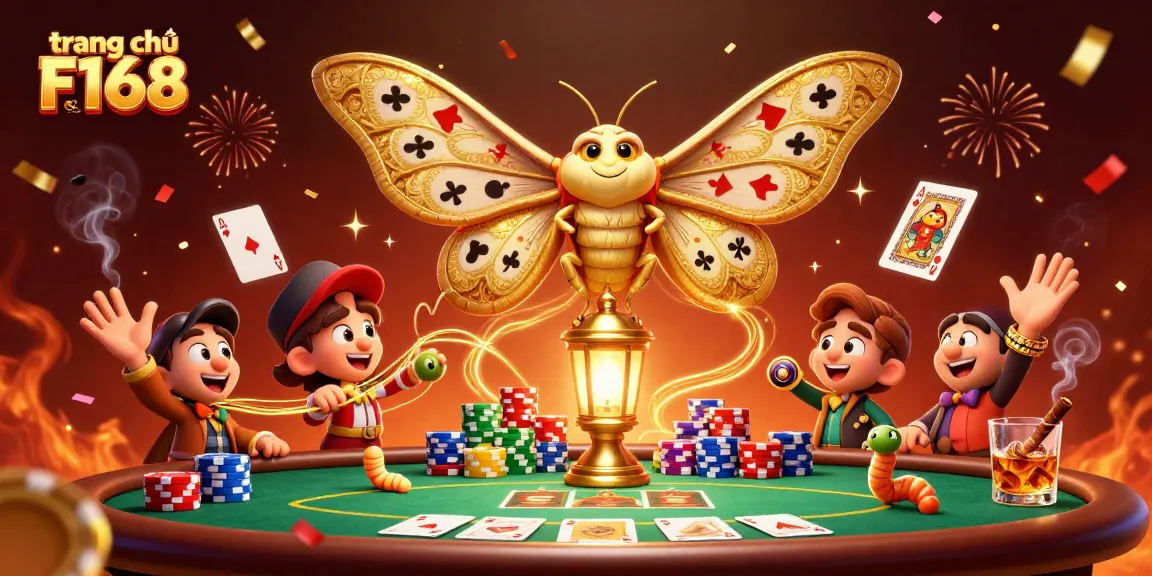 Experience the vibrant energy of trang chủ F168 with a captivating illustration featuring an enchanting moth and casino elements.
