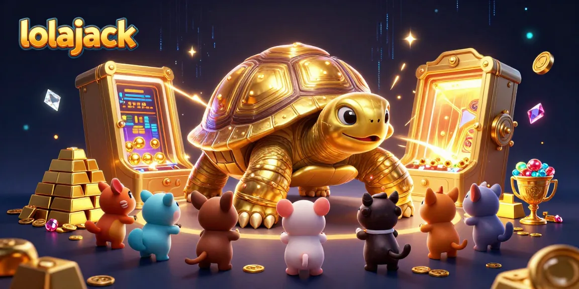 Experience gaming excitement at lolajack with a golden tortoise pinball machine and treasures.
