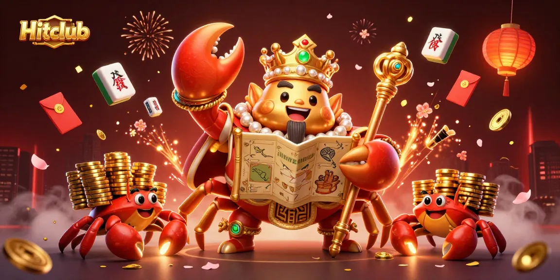 Experience Hitclub excitement with a golden crab emperor leading a treasure hunt in this vibrant casino scene.