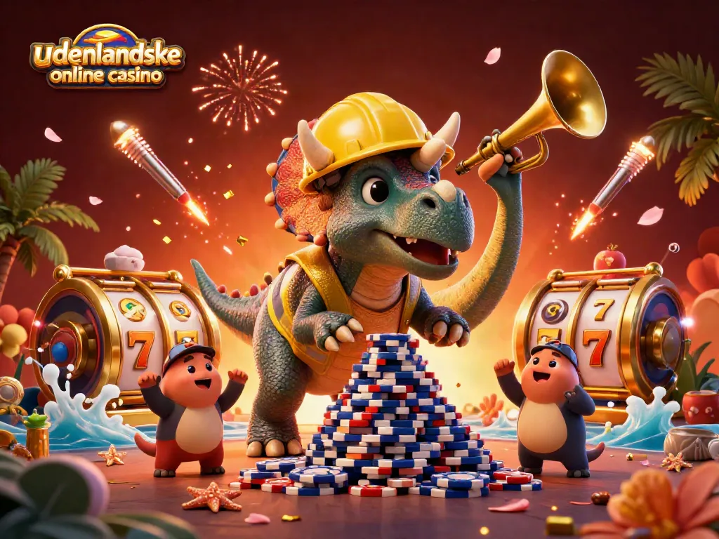 Engaging illustration of udenlandske online casino scene with vibrant characters celebrating casino games.