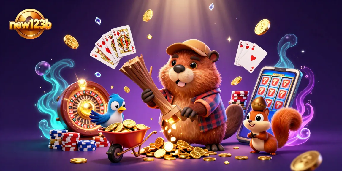 Experience the magic of new123b casino with golden coins flying around as characters engage in exciting games.