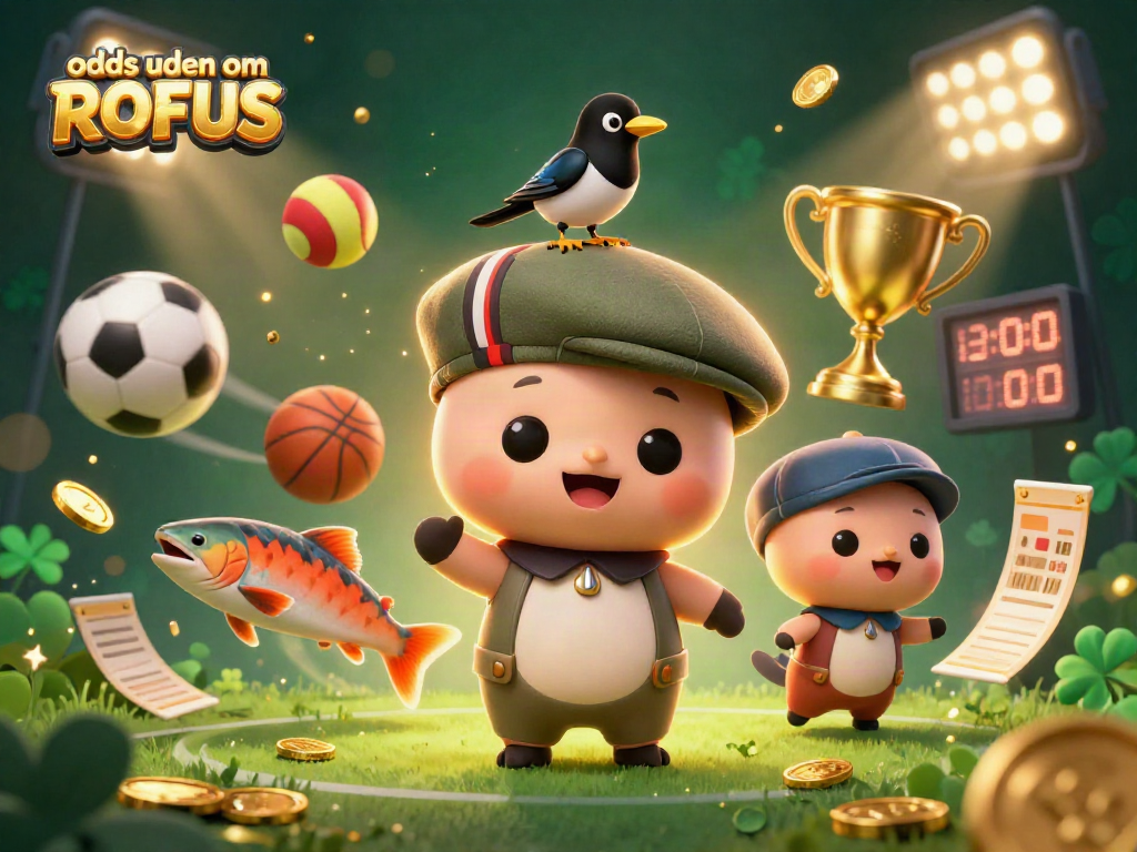 Engage in sports betting with odds uden om ROFUS, featuring playful Nessie and dynamic sports elements.