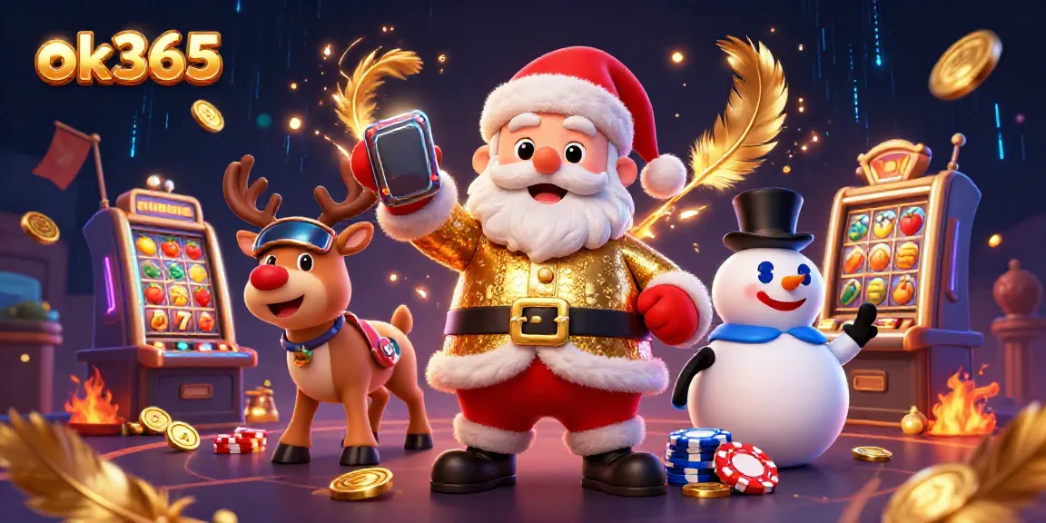 Engage with ok365 and experience thrilling jackpot slots, featuring festive characters in a vibrant casino atmosphere.