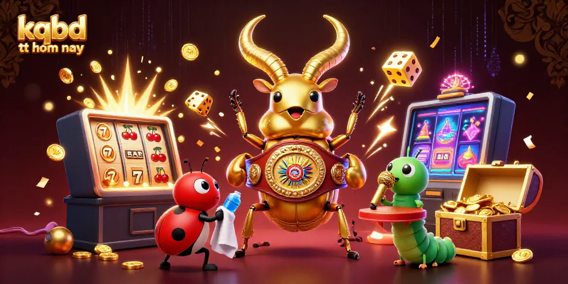 Experience thrilling action in kqbd tt hom nay with a boxing beetle, slot machines, and vibrant casino elements.