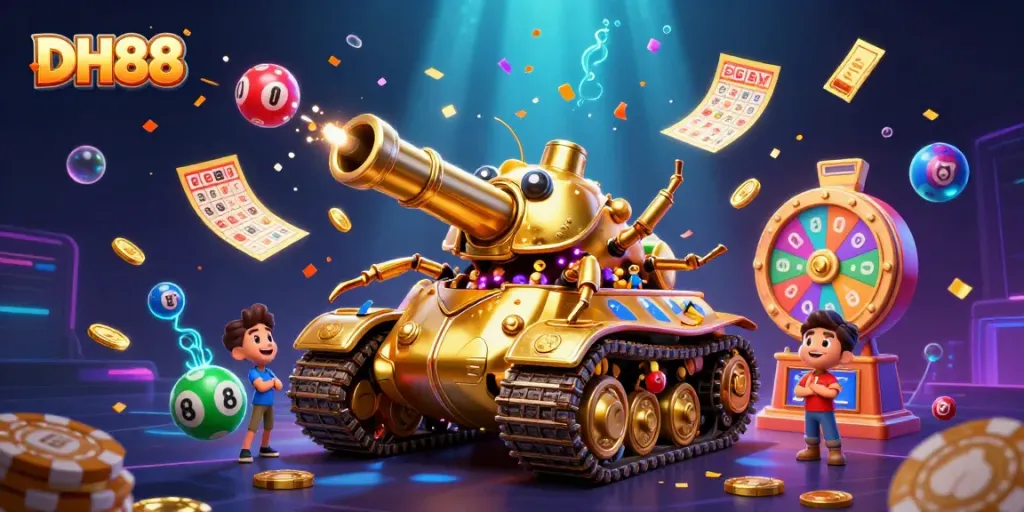 Experience exciting gaming thrills with DH88's golden beetle casino filled with vibrant elements.