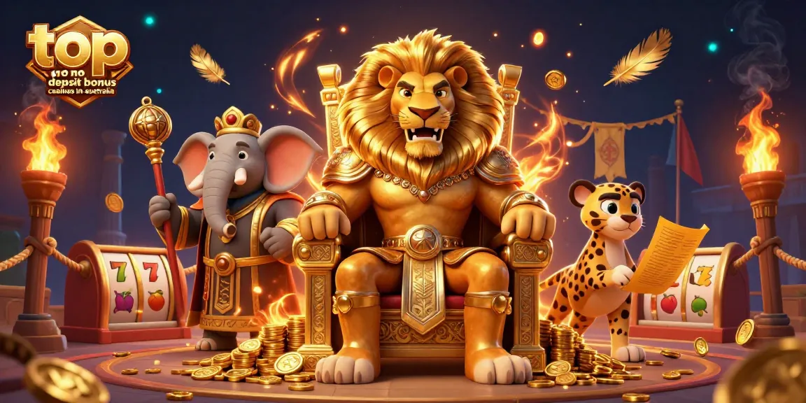 Experience top no deposit bonus casinos in Australia with vibrant gaming elements and animated characters.