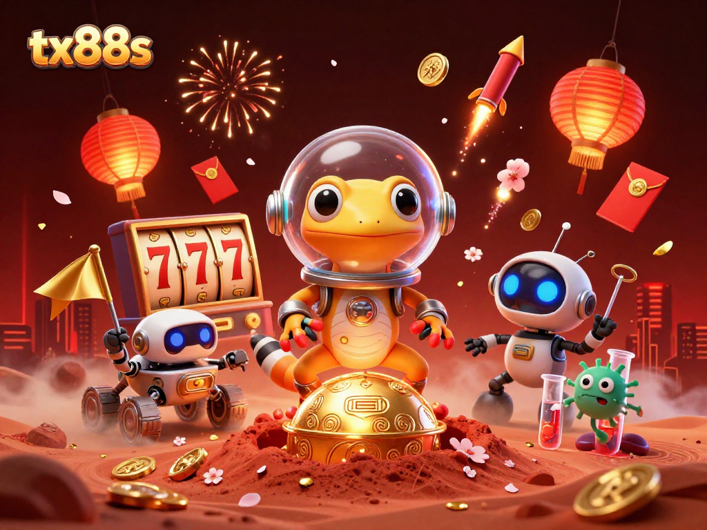 Explore tx88s luck with a Martian gecko uncovering a vibrant casino adventure