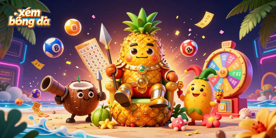Xem bóng đá illustration featuring energetic characters amidst vibrant casino elements, showcasing excitement in online betting.