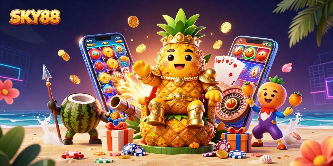 Join the fun at SKY88 with the golden pineapple king and tropical casino adventures!