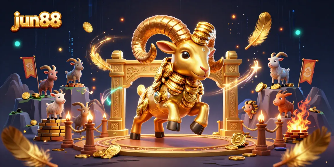 Experience thrilling action at jun88 with a charging golden ram in a vibrant casino scene.