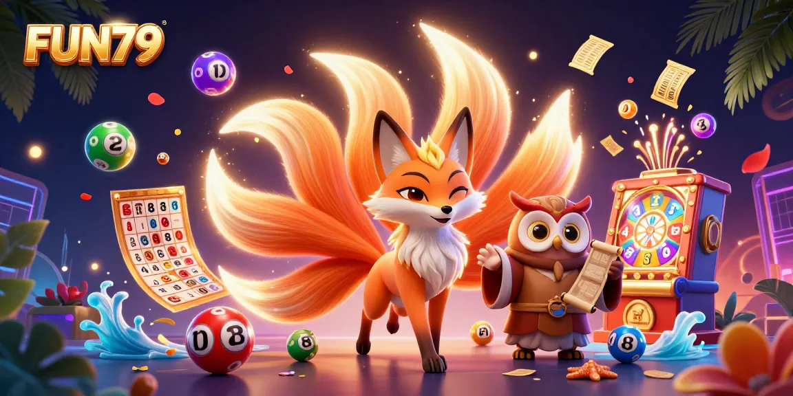 Experience FUN79's vibrant casino atmosphere with a mystical nine-tailed fox and colorful lottery excitement.